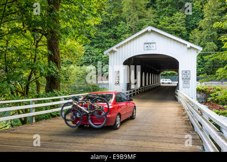 Goodpasture Bridge on the McKenzie River; Lane County, Oregon. Stock Photo