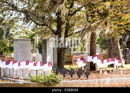 Grave site of the civil war era submarine HL Hunley sailors in historic Magnolia Cemetery in Charleston, South Carolina. Stock Photo
