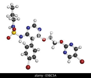 Macitentan pulmonary arterial hypertension drug molecule. Belongs to Endothelin Receptor Antagonist class. Atoms are represented Stock Photo