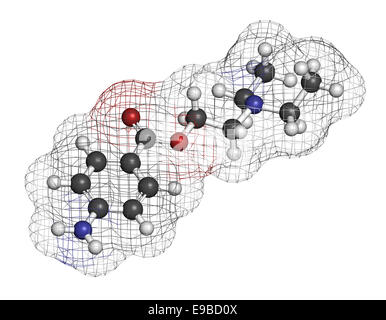 Procaine topical anesthetic drug molecule. Atoms are represented as spheres with conventional color coding: hydrogen (white), ca Stock Photo