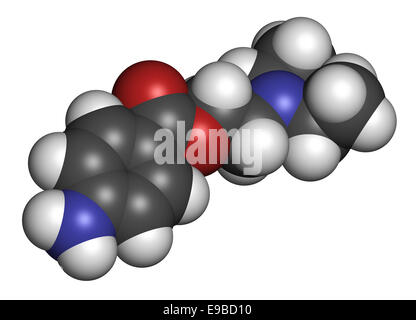 Procaine topical anesthetic drug molecule. Atoms are represented as spheres with conventional color coding: hydrogen (white), ca Stock Photo