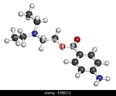 Procaine topical anesthetic drug molecule. Atoms are represented as spheres with conventional color coding: hydrogen (white), ca Stock Photo