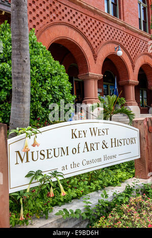 Key West Florida,Keys Front Street,Key West Museum of Art & and History at the Custom House,sign,logo,front,entrance,visitors travel traveling tour to Stock Photo
