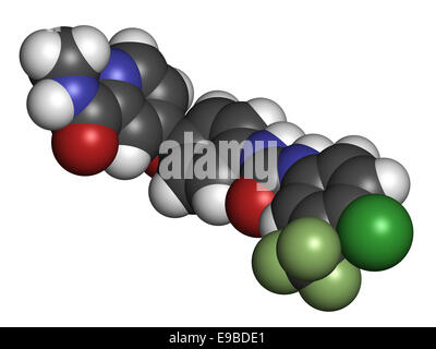 Sorafenib cancer drug molecule. Tyrosine kinase inhibitor (TKI). Atoms are represented as spheres with conventional color coding Stock Photo