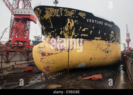 China, Shekou, 31 March till 6th April 2008 Bulk carrier Venture Spirit in dock for first 5 year service. Stock Photo