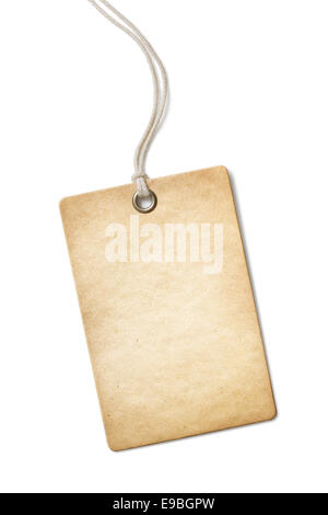 Blank old paper price tag or label isolated on white Stock Photo