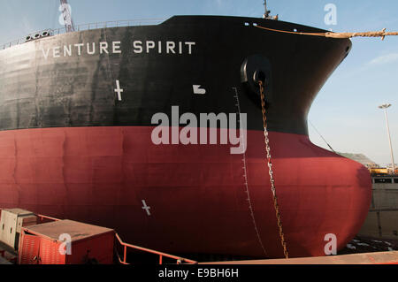 China, Shekou, 31 March till 6th April 2008 Bulk carrier Venture Spirit in dock for first 5 year service. Stock Photo