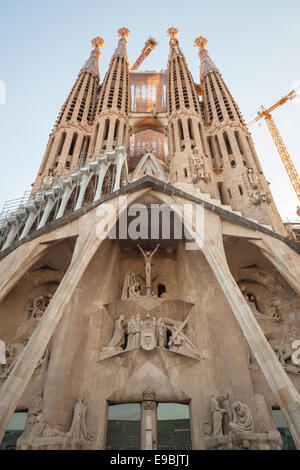 Barcelona, Spain - August 26, 2014: La Sagrada Familia facade, the cathedral designed by Antoni Gaudi Stock Photo