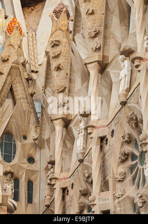 Barcelona, Spain - August 26, 2014: Sagrada Familia facade fragment with sculptures, the cathedral designed by Antoni Gaudi Stock Photo