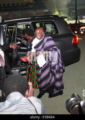 Lusaka, Zambia. 23rd Oct, 2014. Zambia's first President Kenneth Kaunda arrives to attend the celebrations of the 50th anniversary of Zambian independence, in Lusaka, capital of Zambia, on Oct. 23, 2014. Credit:  Peng Lijun/Xinhua/Alamy Live News Stock Photo