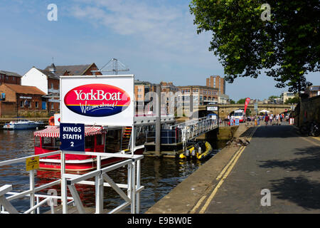 YorkBoat York Boat Pleasure boat mooring at Kings King's Staith on the River Ouse in central York on a summer's day. Stock Photo