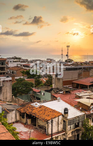 Sunset Roof top view of Puerto Vallarta before sunset. Jalisco, Mexico. Stock Photo