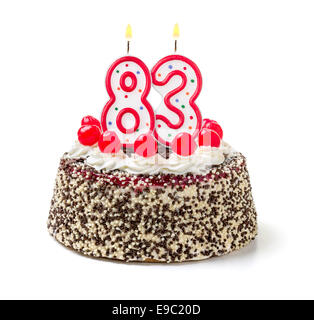 Birthday cake with burning candle number 83 Stock Photo