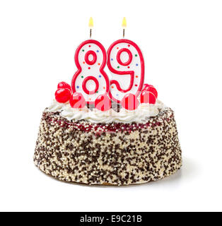 Birthday cake with burning candle number 89 Stock Photo
