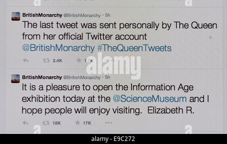 London, UK. 24th Oct, 2014. Queen sends her first Twitter message from the Science Museum in London, Britain, UK 24th October, 2014   Credit:  Dorset Media Service/Alamy Live News Stock Photo