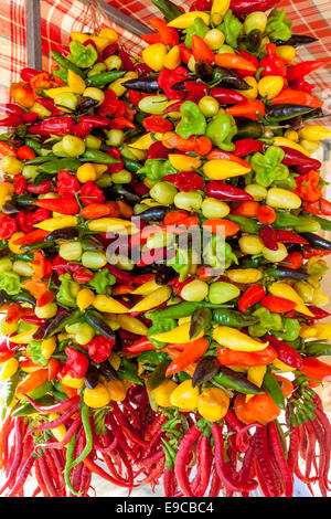 Chili Peppers For Sale At The Friday Market In Ca'n Picafort, Mallorca - Spain Stock Photo