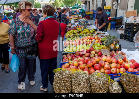 Local Women Buying Fruit At The Thursday Market In Inca, Mallorca - Spain Stock Photo
