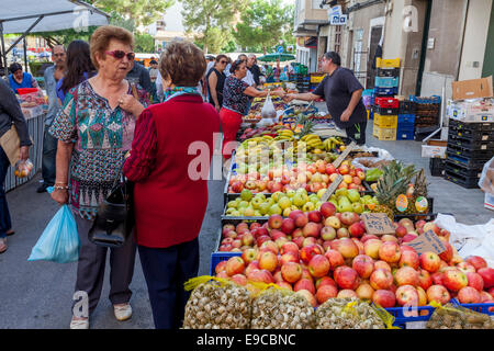 Local Women Buying Fruit At The Thursday Market In Inca, Mallorca - Spain Stock Photo