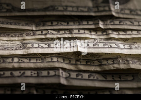 Old US Dollar money in closeup. Very short depth-of-field. Stock Photo