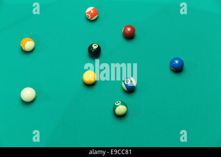 Breaking Pool Balls on green table Stock Photo