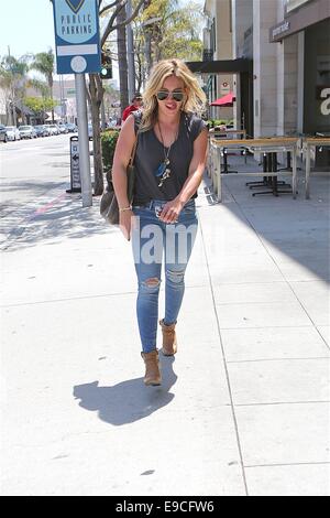 Hilary Duff seen leaving Rise Movement Gym  Featuring: Hilary Duff Where: Los Angeles, California, United States When: 21 Apr 2014 Stock Photo