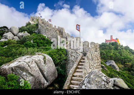Sintra, Portugal at the Moorish Castle and Pena Palace. Stock Photo