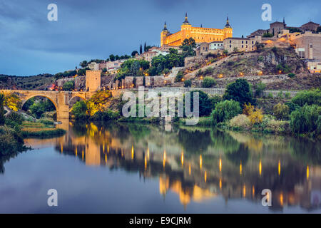 Toledo, Spain town skyline on the Tagus River.