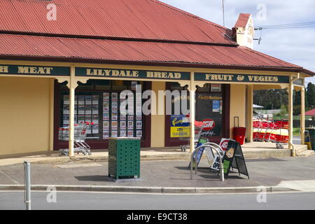 traditional 19th century building now corner shop in Lilydale,small village town in north east tasmania,australia Stock Photo