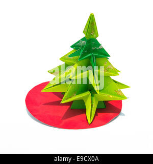 Green origami christmas tree isolated on white background Stock Photo ...
