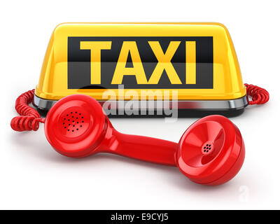 Taxi car sign and  telephone on white isolated background. 3d Stock Photo