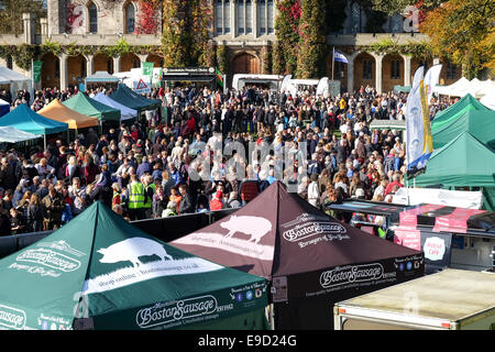 Lincoln, Lincolnshire, UK. 25th Oct, 2014. The Twelfth great sausage festival took place today in and around the castle grounds . To celebrate the world famous Lincolnshire sausage .Huge crowds attended the annual event under beautiful Autumn skies . Credit:  IFIMAGE/Alamy Live News Stock Photo