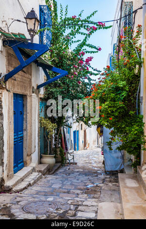 Narrow cobbled alleyway in the Medina in Sousse,Tunisia. Stock Photo