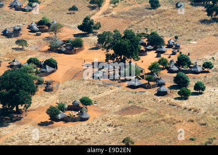 Aerial views of Mukuni village. Zambia. Mukuni, 9.6 km (6.0 mi) to the south-east of present day Livingstone, was the largest vi Stock Photo