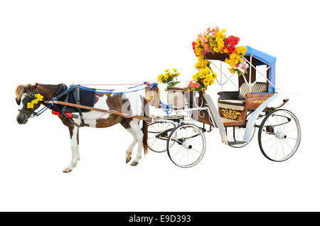 Horse carriages for tourist services in Lampang province of Thailand on white background Stock Photo