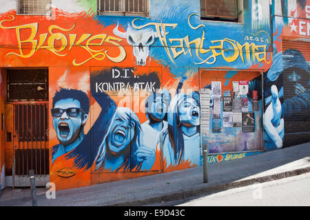 City street art, mural in Gracia district of Barcelona in Catalonia, Spain. Stock Photo