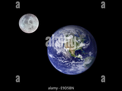 Earth and Moon. Image of the Moon and the Earth provided by NASA. Stock Photo