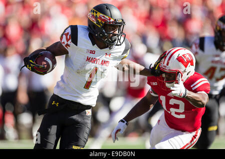 01 November 2014: Maryland WR/KR Stefon Diggs (1) catches a low pass. The  Maryland Terrapins