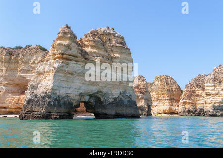 Rock formations near Lagos in Portugal seen from the water Stock Photo