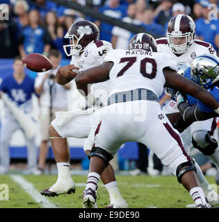 Oct. 25, 2014 - Lexington, Ky, US - Mississippi State's Dak Prescott (15) fumbled the ball in the third quarter of the Mississippi State at Kentucky at Commonwealth Stadium in Lexington, Ky., on Oct. 25, 2014. Miss. St. won 45-31. Photo by Pablo Alcala | Staff (Credit Image: © Lexington Herald-Leader/ZUMA Wire) Stock Photo