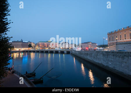 view from helgeandsholmen with palace on the right side and view  to strömkajen with 5 stars hotels of stockholm sweden Stock Photo