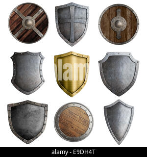 Medieval shields or badges set isolated Stock Photo
