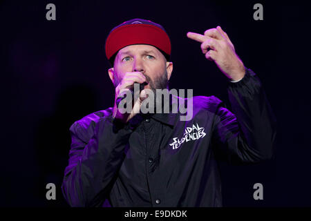 Mexico City, Mexico. 25th Oct, 2014. Fred Durst of the band 'Limp Bizkit' performs during the Hell And Heaven Fest, in Mexico City, capital of Mexico, on Oct. 25, 2014. Credit:  Pedro Mera/Xinhua/Alamy Live News Stock Photo