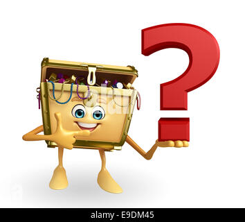 Cartoon Character of Treasure box with question mark sign Stock Photo