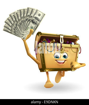 Cartoon Character of Treasure box with dollars Stock Photo