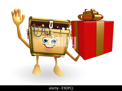 Cartoon Character of Treasure box with gift box Stock Photo