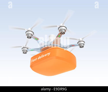 Drone mounted with compact container for fast delivery concept Stock Photo