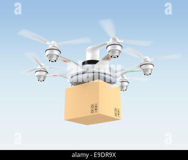 Drone delivery cardboard package for fast delivery concept Stock Photo