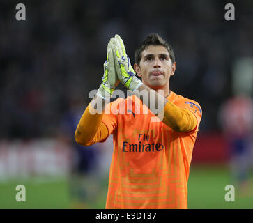 Oct. 22, 2014 - Anderlecht, United Kingdom - Arsenal's Emiliano Martinez celebrates at the final whistle..- UEFA Champions League - RSC Anderlecht vs Arsenal - Constant Vanden Stock Stadium - Belgium - 22nd October 2014 - Picture David Klein/Sportimage. Stock Photo