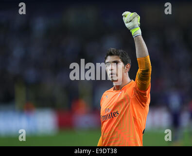 Oct. 22, 2014 - Anderlecht, United Kingdom - Arsenal's Emiliano Martinez celebrates at the final whistle..- UEFA Champions League - RSC Anderlecht vs Arsenal - Constant Vanden Stock Stadium - Belgium - 22nd October 2014 - Picture David Klein/Sportimage. Stock Photo