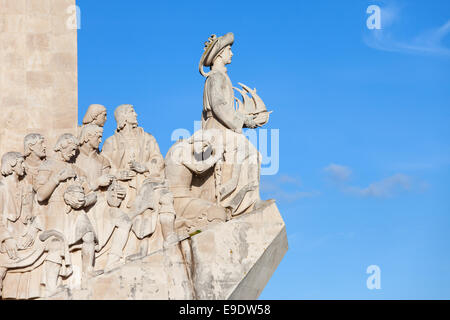 Closeup on western side of the Monument to the Discoveries (Padrao dos Descobrimentos) by the Tagus River in Belem district of L Stock Photo
